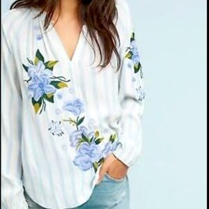 Akemi + Kin Striped Embroidered Blouse